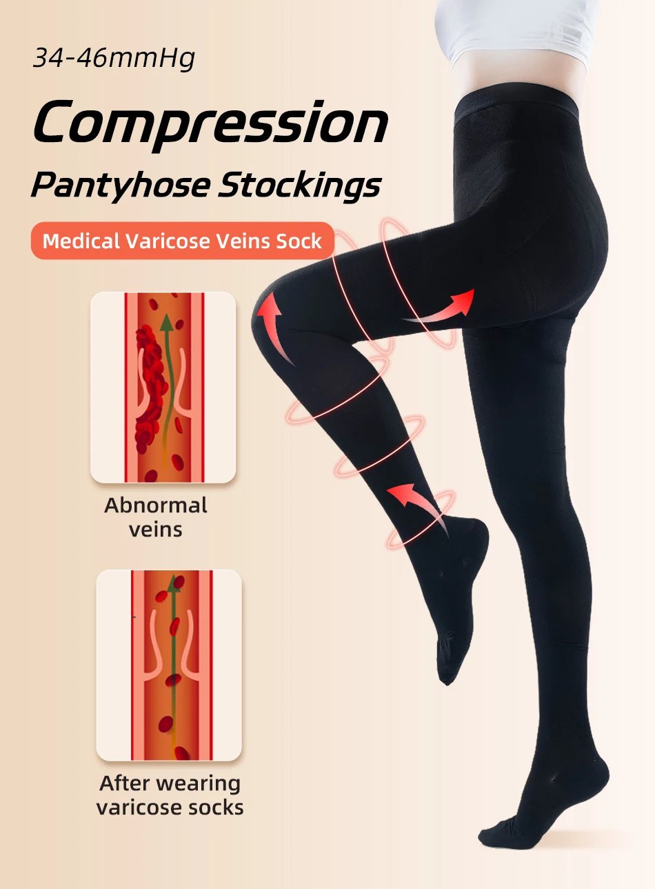 S-5XL Plus Size 34-46mmHg Medical Compression Pantyhose Elastic Nursing Varicose Veins Socks Class 3 Pressure Tights Stockings