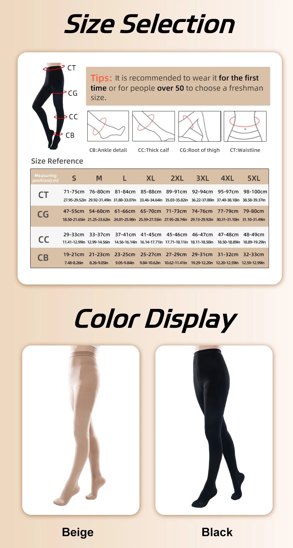S-5XL Plus Size 34-46mmHg Medical Compression Pantyhose Elastic Nursing Varicose Veins Socks Class 3 Pressure Tights Stockings