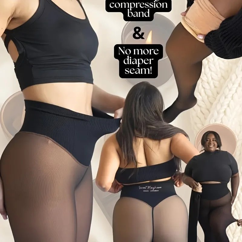1Pc Warm Thermal Tights Pantyhose Women Autumn Winter Plus Size Fleece-Lined High-Waisted Black Sheer One Line Crotch Leggings 1Pc Warm Thermal Tights Pantyhose Women Autumn Winter Plus Size Fleece-Lined High-Waisted Black Sheer One Line Crotch Leggings