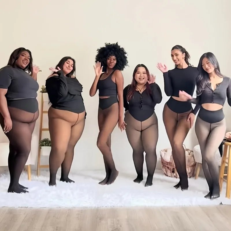 1Pc Warm Thermal Tights Pantyhose Women Autumn Winter Plus Size Fleece-Lined High-Waisted Black Sheer One Line Crotch Leggings - Image 3