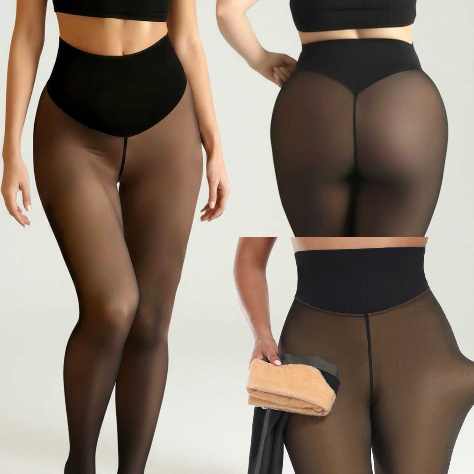 One Seam Fleece Lined Tights Sexy Black Shaping Thermal Leggings Translucent Pantyhose Sheer Fleece Leggings Plus Size