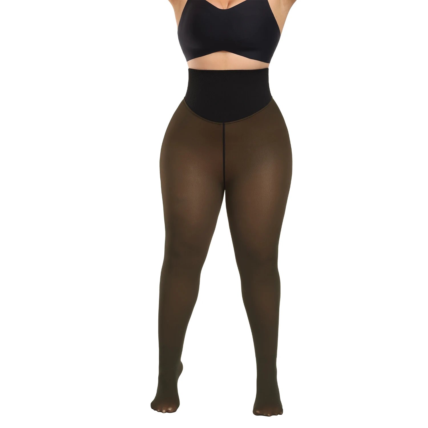One Seam Fleece Lined Tights Sexy Black Shaping Thermal Leggings Translucent Pantyhose Sheer Fleece Leggings Plus Size - Image 4