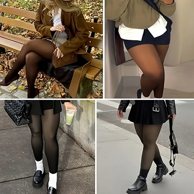 One Seam Fleece Lined Tights Sexy Black Shaping Thermal Leggings Translucent Pantyhose Sheer Fleece Leggings Plus Size - Image 6