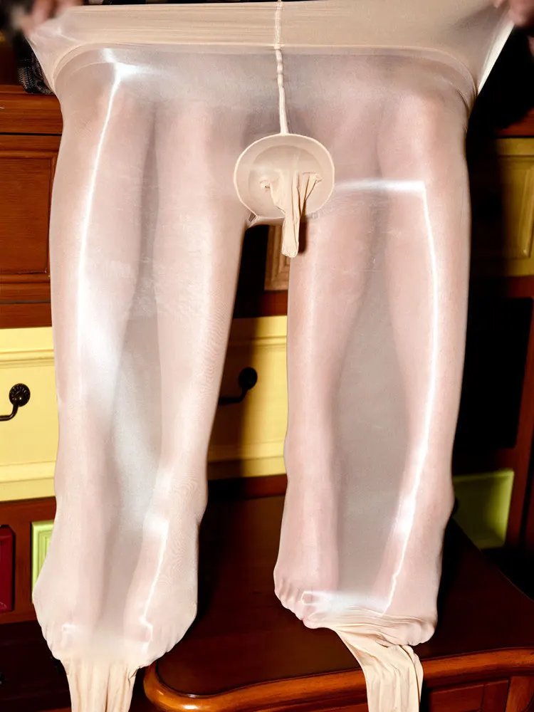 Men Sexy 8D Shiny See Through U Convex Pouch Stockings