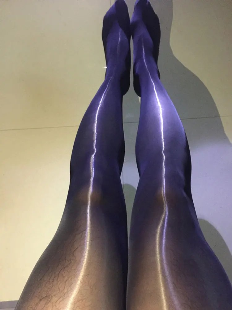 Men Sexy 8D Shiny See Through U Convex Pouch Stockings Open Close Sleeve Sheer Glossy Pantyhose Plus Size - Image 4