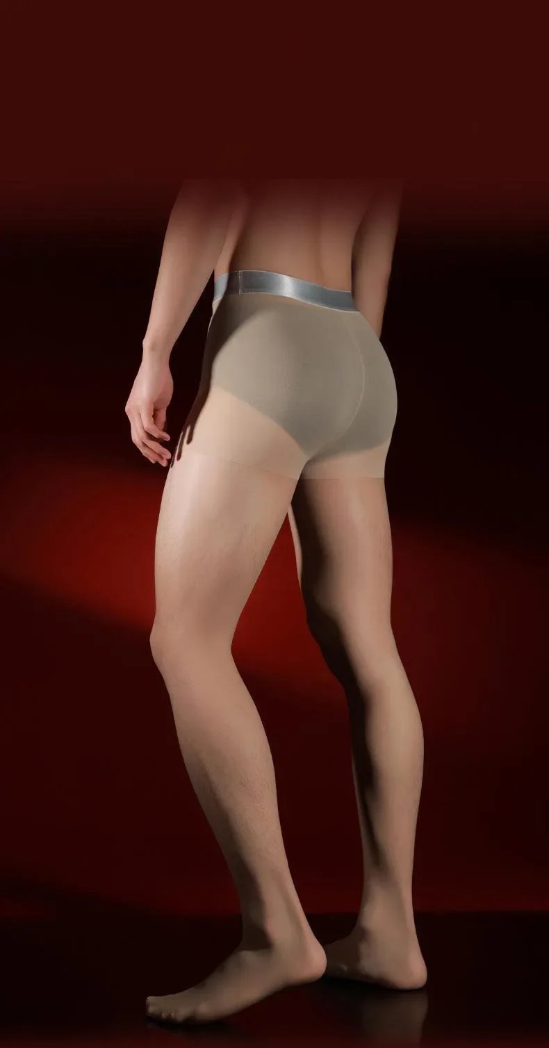 Sexy Men Traceless Silver Waist Pantyhose High Elastic Oil Shiny Sheer Tights Stocking Man U Convex Pouch Shaping Pantyhose
