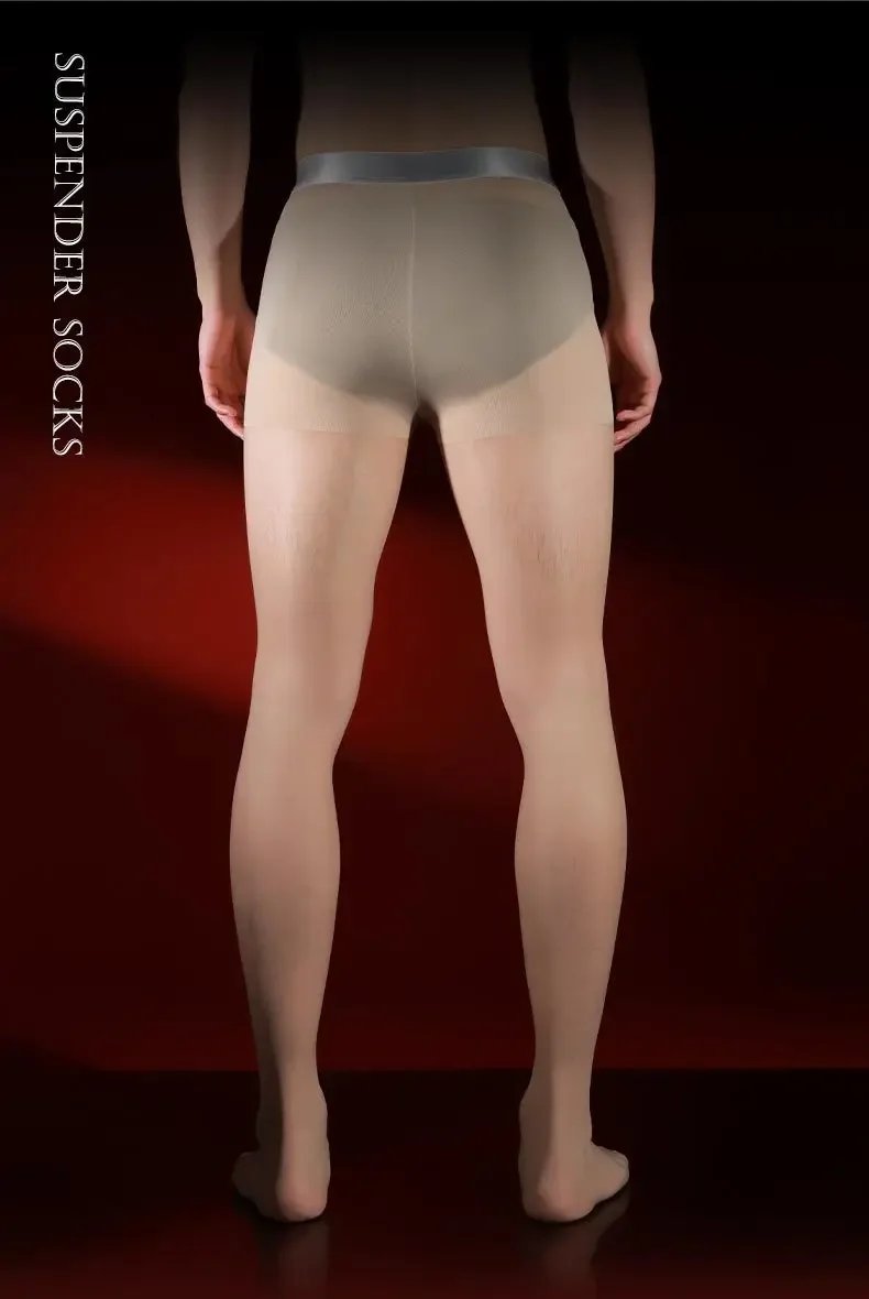 Sexy Men Traceless Silver Waist Pantyhose High Elastic Oil Shiny Sheer Tights Stocking Man U Convex Pouch Shaping Pantyhose