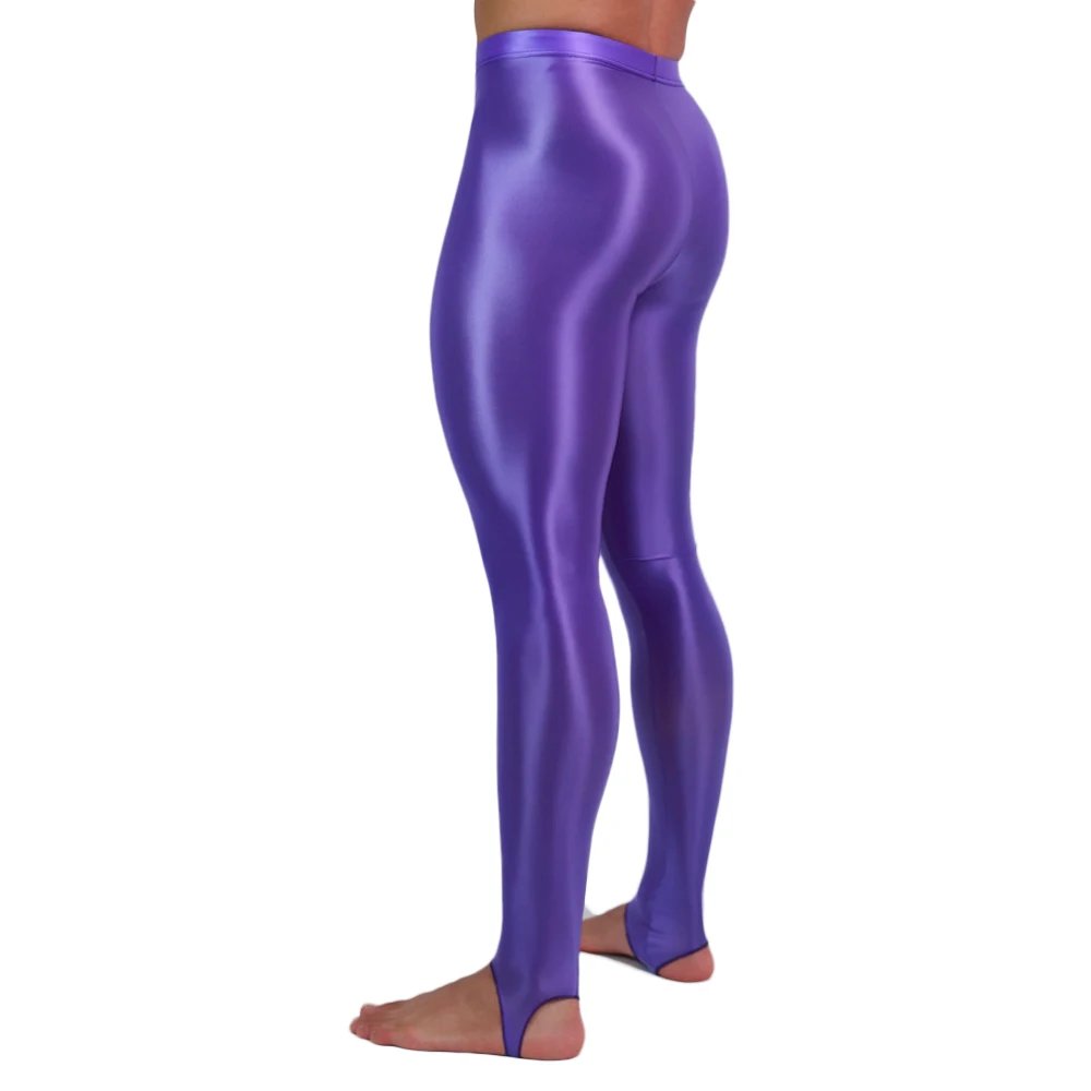 Men's Slim Tights Pencil Pants Stain Smooth Oil Glossy Shiny Elastic Yoga Leggings Sheer See Through Full Pants Plus Size