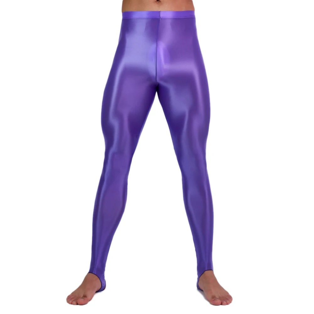Men's Slim Oil Glossy Shiny Elastic Sheer See Through Full Tights Plus Size