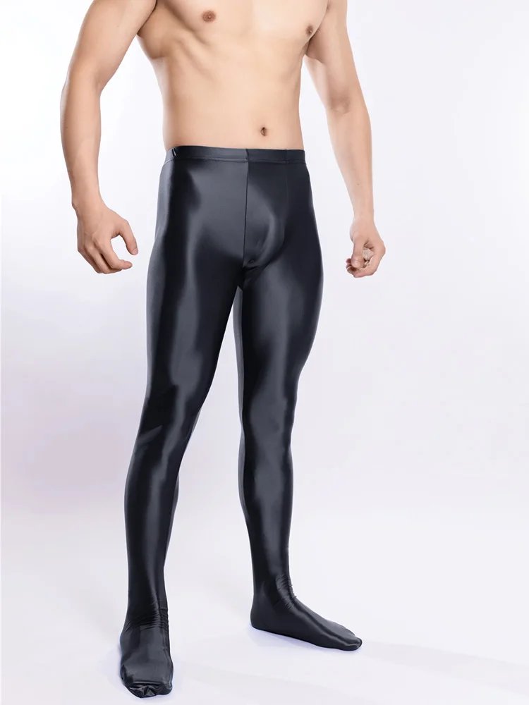 Men Oil Glossy Shiny Tights Elastic Yoga Leggings - Image 3